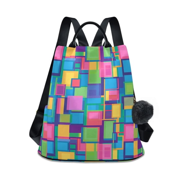 FORMRS Women's Travel Backpack Purse Anti-Theft Hidden Pockets Casual Shoulder Bag, Colorful Geometric Pattern