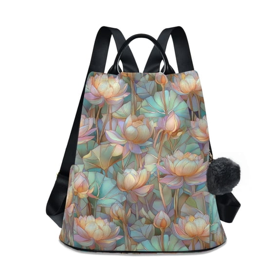 FORMRS Women's Travel Backpack Purse Anti-Theft Hidden Pockets Casual Shoulder Bag, Colorful Water Lilies Pattern