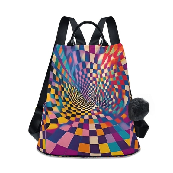 FORMRS Women's Travel Backpack Purse Anti-Theft Hidden Pockets Casual Shoulder Bag, Colorful Wavy Plaid
