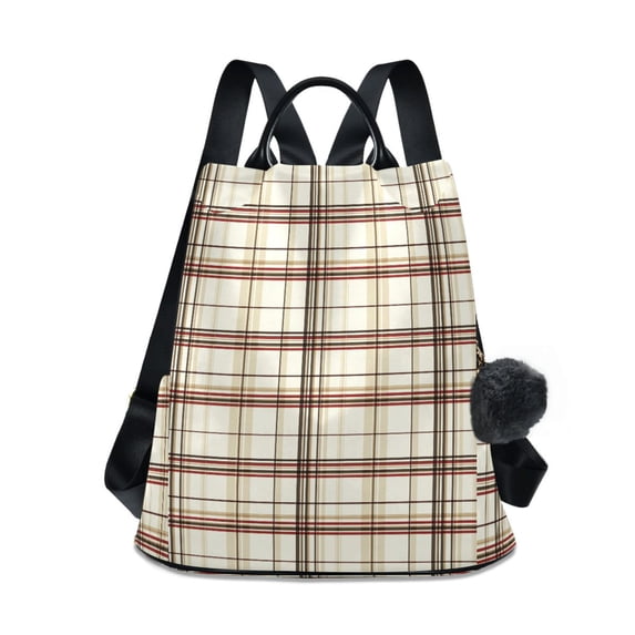 FORMRS Women's Travel Backpack Purse Anti-Theft Hidden Pockets Casual Shoulder Bag, Cream Plaid