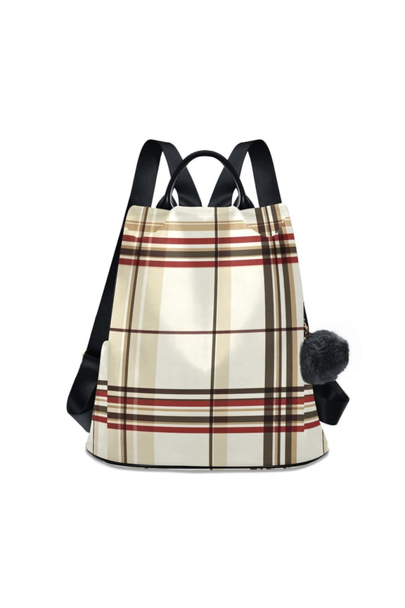 Women's Travel Backpack Purse Anti-theft Hidden Pockets Casual Shoulder Bag, Cream Plaid