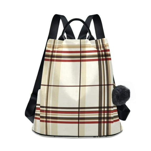 FORMRS Women's Travel Backpack Purse Anti-theft Hidden Pockets Casual Shoulder Bag, Cream Plaid