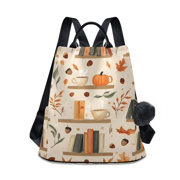FORMRS Women's Travel Backpack Purse Anti-Theft Hidden Pockets Casual Shoulder Bag, Fall Book Shelf