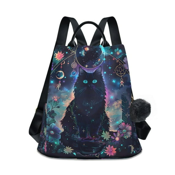 FORMRS Women's Travel Backpack Purse Anti-theft Hidden Pockets Casual Shoulder Bag, Floral Black Cat Pattern