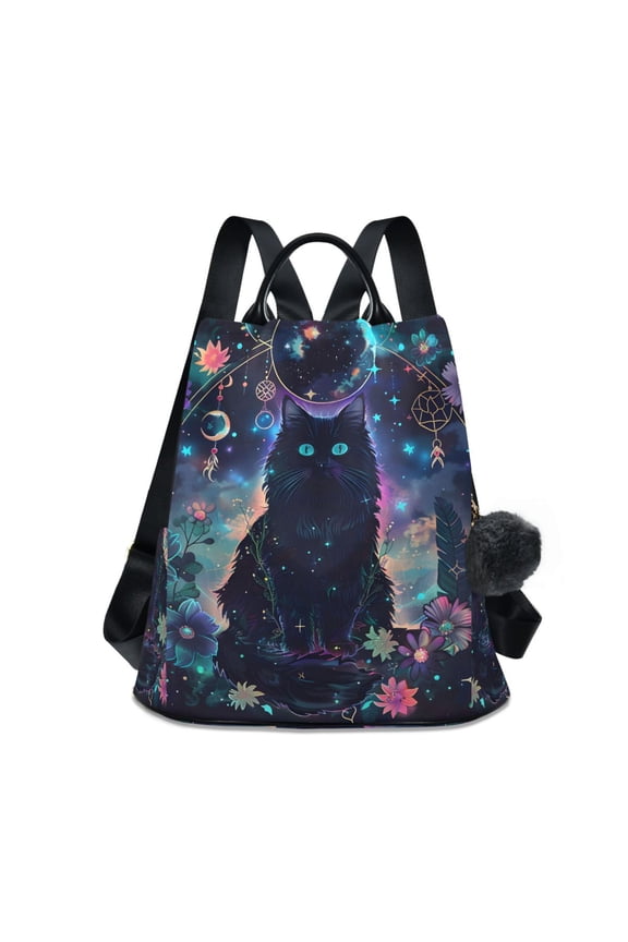 Women's Travel Backpack Purse Anti-Theft Hidden Pockets Casual Shoulder Bag, Floral Black Cat Pattern