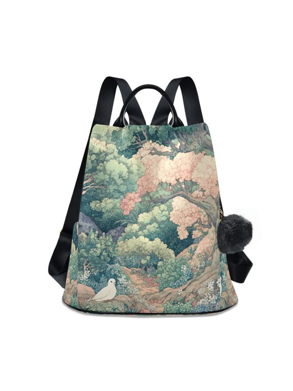 Women's Travel Backpack Purse Anti-Theft Hidden Pockets Casual Shoulder Bag, Floral Forest Pattern