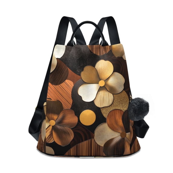 FORMRS Women's Travel Backpack Purse Anti-Theft Hidden Pockets Casual Shoulder Bag, Gold Flower