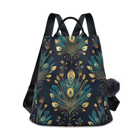 FORMRS Women's Travel Backpack Purse Anti-Theft Hidden Pockets Casual Shoulder Bag, Gold Peacock Pattern
