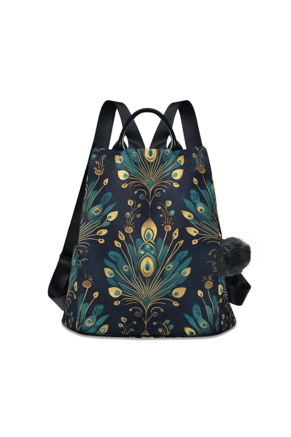 Women's Travel Backpack Purse Anti-Theft Hidden Pockets Casual Shoulder Bag, Gold Peacock Pattern