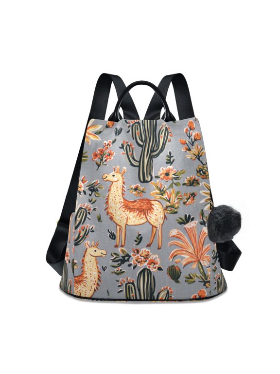 Women's Travel Backpack Purse Anti-Theft Hidden Pockets Casual Shoulder Bag, Gray Llama Pattern