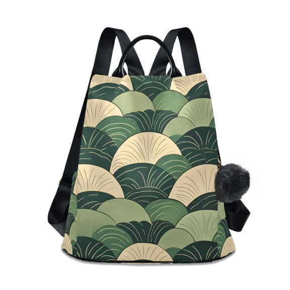 FORMRS Women's Travel Backpack Purse Anti-Theft Hidden Pockets Casual Shoulder Bag, Green Abstract Shapes