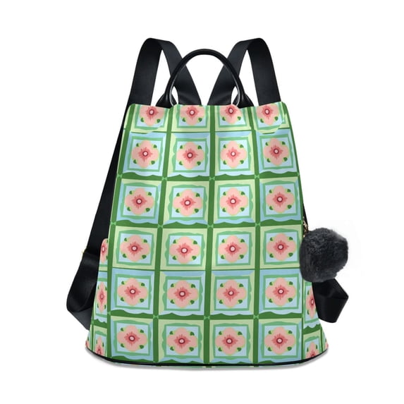 FORMRS Women's Travel Backpack Purse Anti-Theft Hidden Pockets Casual Shoulder Bag, Green Blossom Mosaic