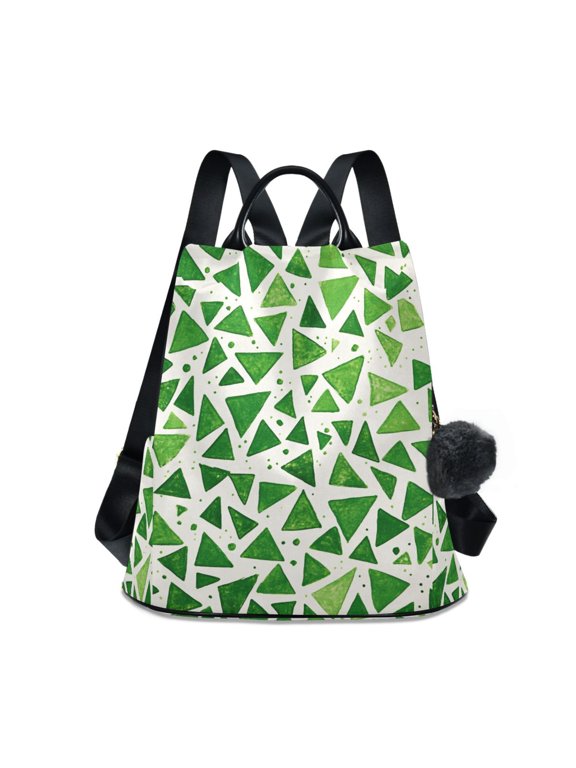 Women's Travel Backpack Purse Anti-theft Hidden Pockets Casual Shoulder Bag, Green Dot Triangles Pattern