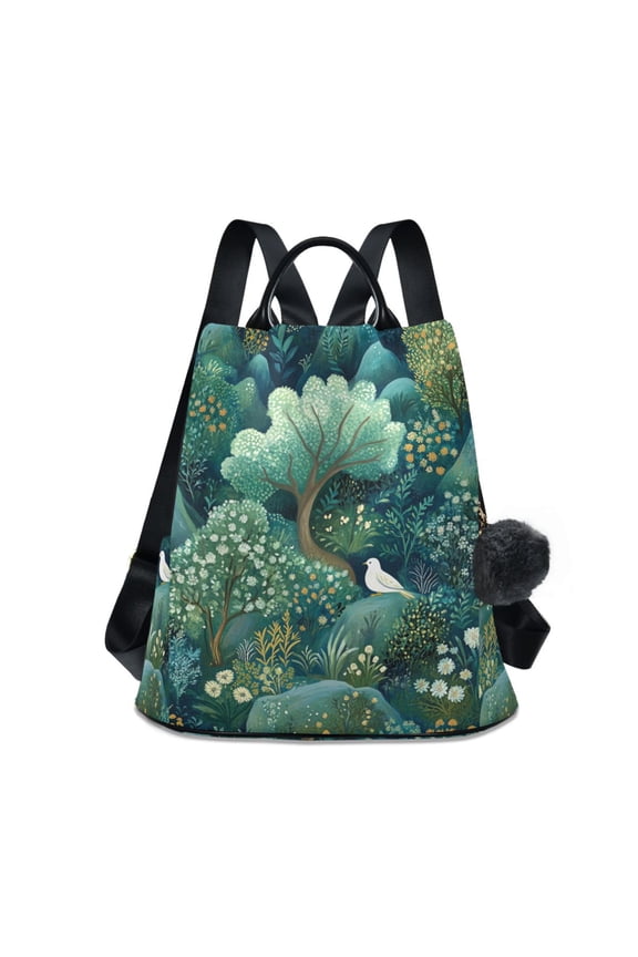 Women's Travel Backpack Purse Anti-theft Hidden Pockets Casual Shoulder Bag, Green Forest Pattern