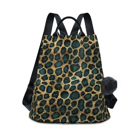 FORMRS Women's Travel Backpack Purse Anti-Theft Hidden Pockets Casual Shoulder Bag, Green Leopard Pattern