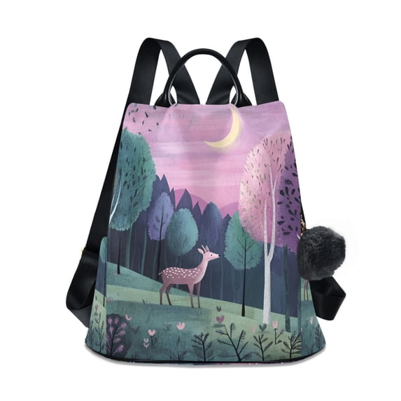 FORMRS Women's Travel Backpack Purse Anti-Theft Hidden Pockets Casual Shoulder Bag, Green Night Deer