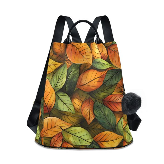 FORMRS Women's Travel Backpack Purse Anti-Theft Hidden Pockets Casual Shoulder Bag, Green Retro Leaves