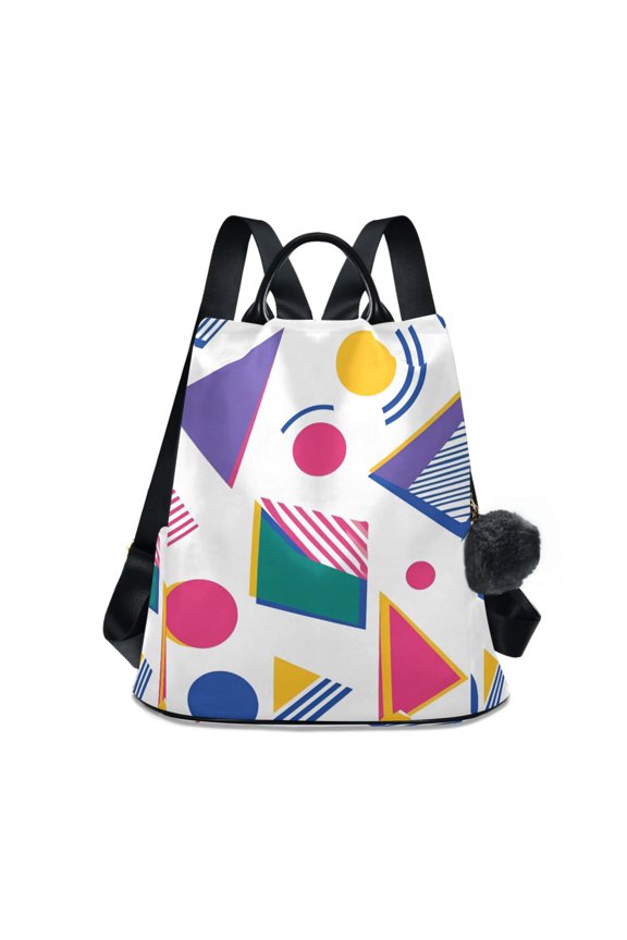 Women's Travel Backpack Purse Anti-theft Hidden Pockets Casual Shoulder Bag, Green Retro Shapes