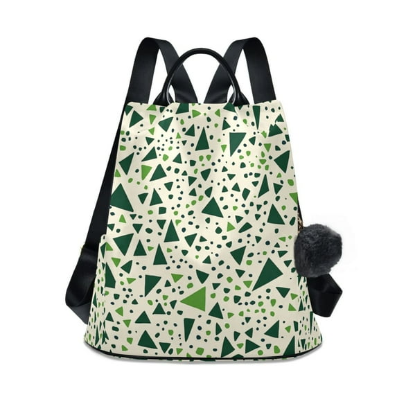 FORMRS Women's Travel Backpack Purse Anti-theft Hidden Pockets Casual Shoulder Bag, Green Triangles Pattern