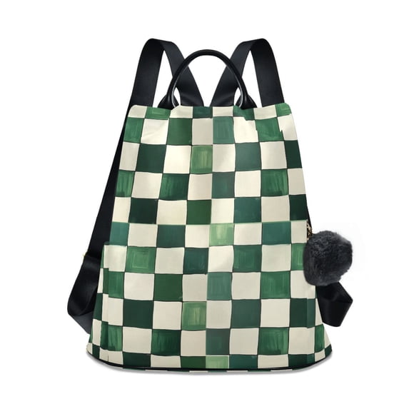 FORMRS Women's Travel Backpack Purse Anti-Theft Hidden Pockets Casual Shoulder Bag, Green and White Plaid Pattern