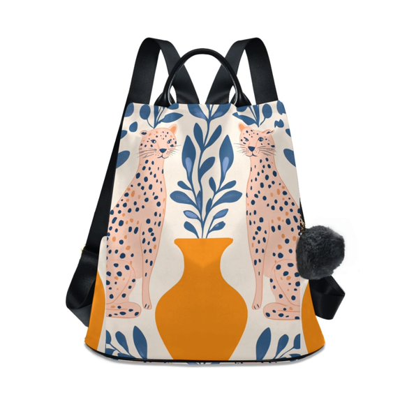 FORMRS Women's Travel Backpack Purse Anti-Theft Hidden Pockets Casual Shoulder Bag, Leopards Leaves