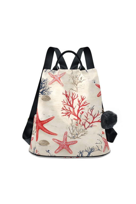 Women's Travel Backpack Purse Anti-theft Hidden Pockets Casual Shoulder Bag, Light Red Starfish