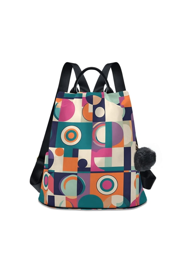 Women's Travel Backpack Purse Anti-theft Hidden Pockets Casual Shoulder Bag, Orange Geometric