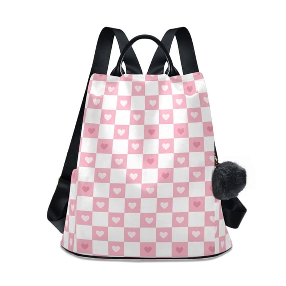 FORMRS Women's Travel Backpack Purse Anti-Theft Hidden Pockets Casual Shoulder Bag, Pink Checkered Heart