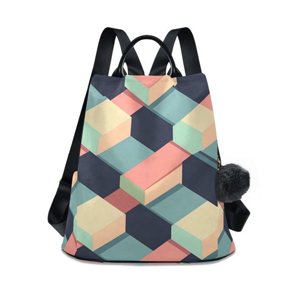 FORMRS Women's Travel Backpack Purse Anti-Theft Hidden Pockets Casual Shoulder Bag, Pink Cubes