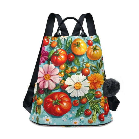 FORMRS Women's Travel Backpack Purse Anti-Theft Hidden Pockets Casual Shoulder Bag, Pink Floral Tomatoes