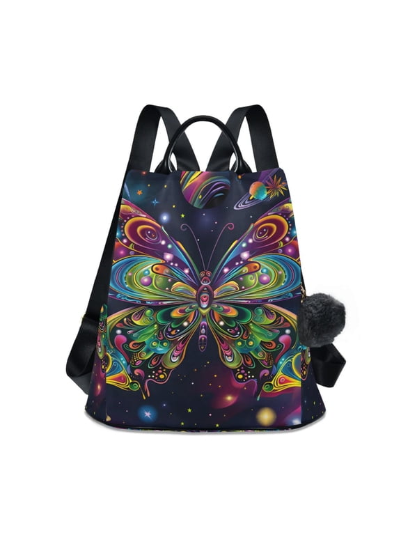Women's Travel Backpack Purse Anti-Theft Hidden Pockets Casual Shoulder Bag, Psychedelic Butterfly Pattern