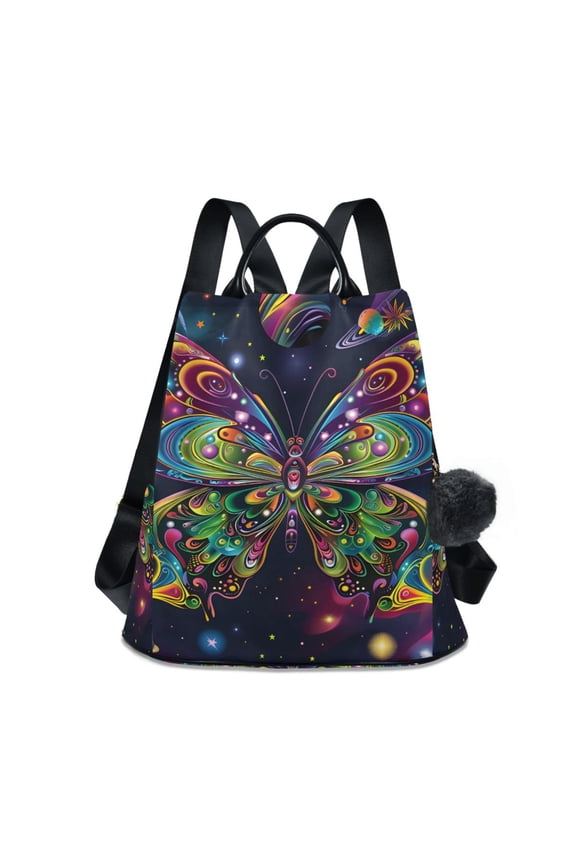 Women's Travel Backpack Purse Anti-theft Hidden Pockets Casual Shoulder Bag, Psychedelic Butterfly Pattern