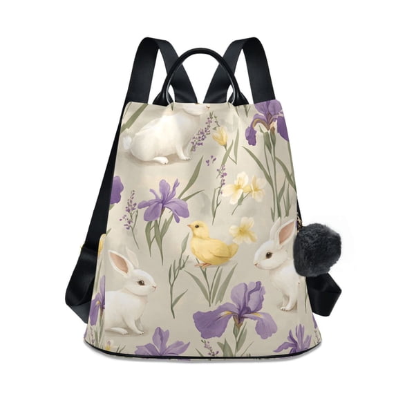 FORMRS Women's Travel Backpack Purse Anti-Theft Hidden Pockets Casual Shoulder Bag, Purple Floral Rabbit