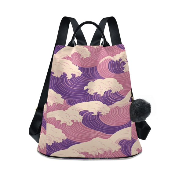 FORMRS Women's Travel Backpack Purse Anti-Theft Hidden Pockets Casual Shoulder Bag, Purple Wave Pattern