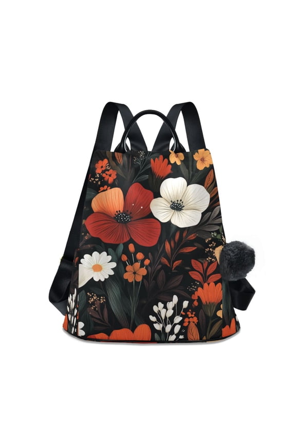 Women's Travel Backpack Purse Anti-Theft Hidden Pockets Casual Shoulder Bag, Red Flowers Pattern