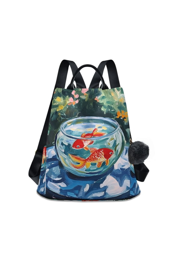 Women's Travel Backpack Purse Anti-theft Hidden Pockets Casual Shoulder Bag, Red Goldfish