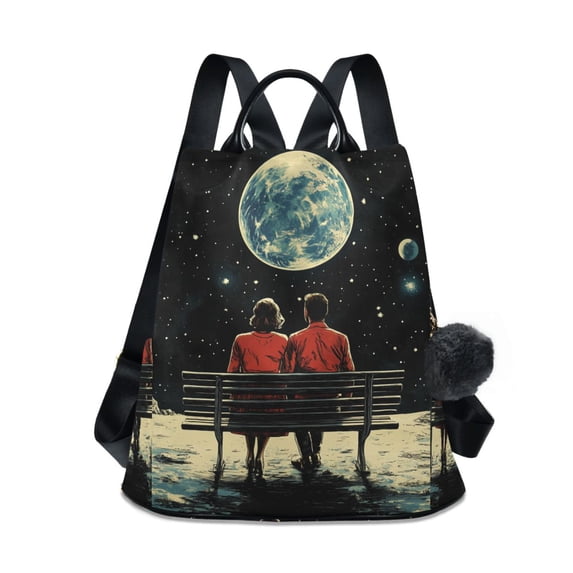 FORMRS Women's Travel Backpack Purse Anti-Theft Hidden Pockets Casual Shoulder Bag, Red Sitting on The Moon