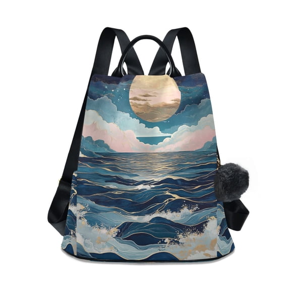 FORMRS Women's Travel Backpack Purse Anti-Theft Hidden Pockets Casual Shoulder Bag, Rolling Waves
