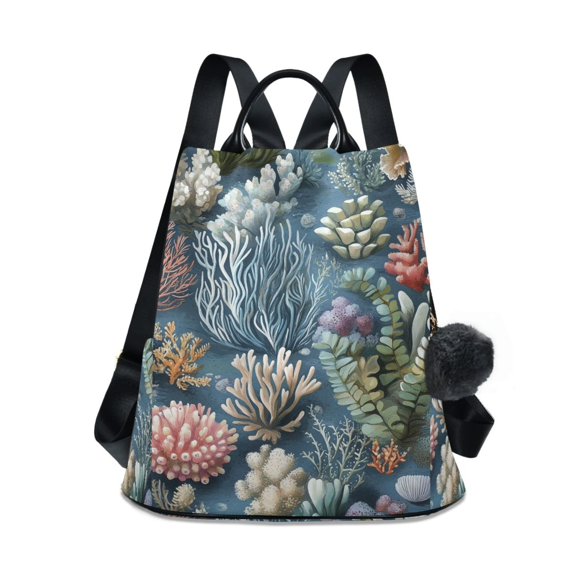 FORMRS Women's Travel Backpack Purse Anti-Theft Hidden Pockets Casual Shoulder Bag, Sea Plants Pattern