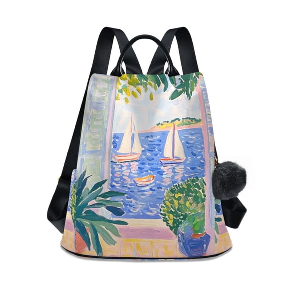 FORMRS Women's Travel Backpack Purse Anti-Theft Hidden Pockets Casual Shoulder Bag, Seaside Boat