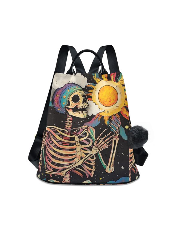 Women's Travel Backpack Purse Anti-Theft Hidden Pockets Casual Shoulder Bag, Skeleton with Sun