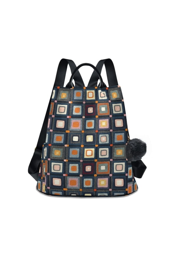 Women's Travel Backpack Purse Anti-Theft Hidden Pockets Casual Shoulder Bag, Square Harmony