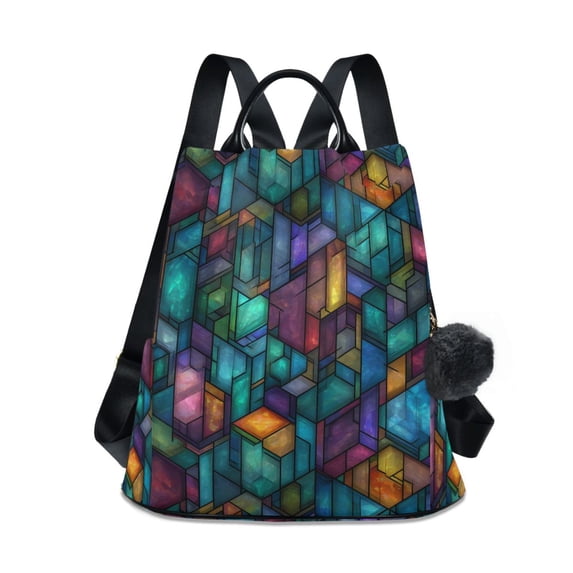 FORMRS Women's Travel Backpack Purse Anti-Theft Hidden Pockets Casual Shoulder Bag, Stained Glass Pattern