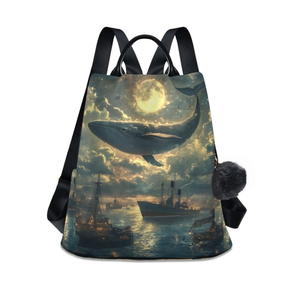 FORMRS Women's Travel Backpack Purse Anti-Theft Hidden Pockets Casual Shoulder Bag, Whale and Moon