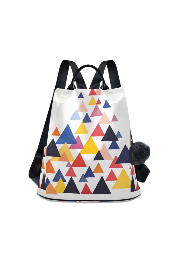 Women's Travel Backpack Purse Anti-theft Hidden Pockets Casual Shoulder Bag, White Abstract Triangles