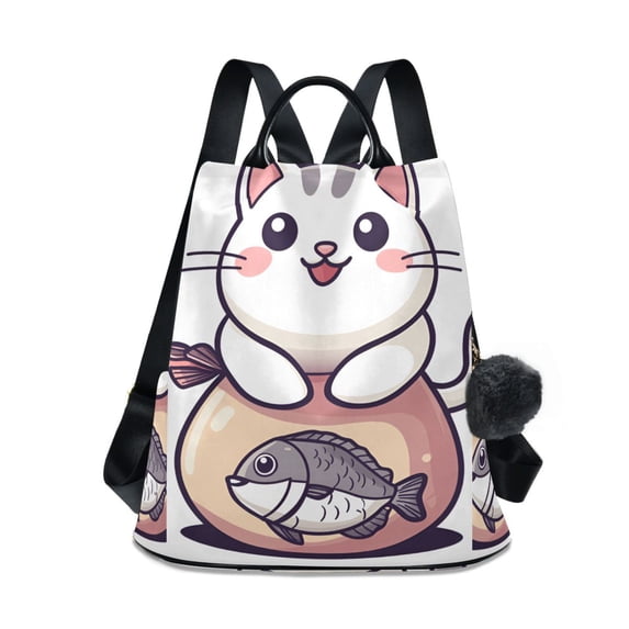 FORMRS Women's Travel Backpack Purse Anti-Theft Hidden Pockets Casual Shoulder Bag, White Cute Cat
