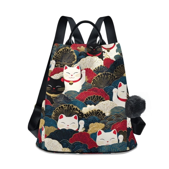 FORMRS Women's Travel Backpack Purse Anti-Theft Hidden Pockets Casual Shoulder Bag, White Lucky Cat