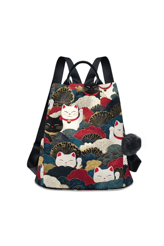 Women's Travel Backpack Purse Anti-theft Hidden Pockets Casual Shoulder Bag, White Lucky Cat