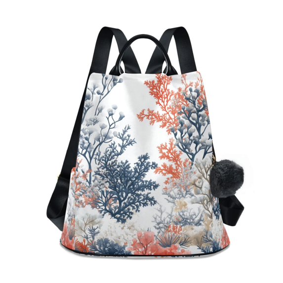 FORMRS Women's Travel Backpack Purse Anti-Theft Hidden Pockets Casual Shoulder Bag, White Sea Plants