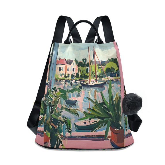 FORMRS Women's Travel Backpack Purse Anti-Theft Hidden Pockets Casual Shoulder Bag, Window Plants